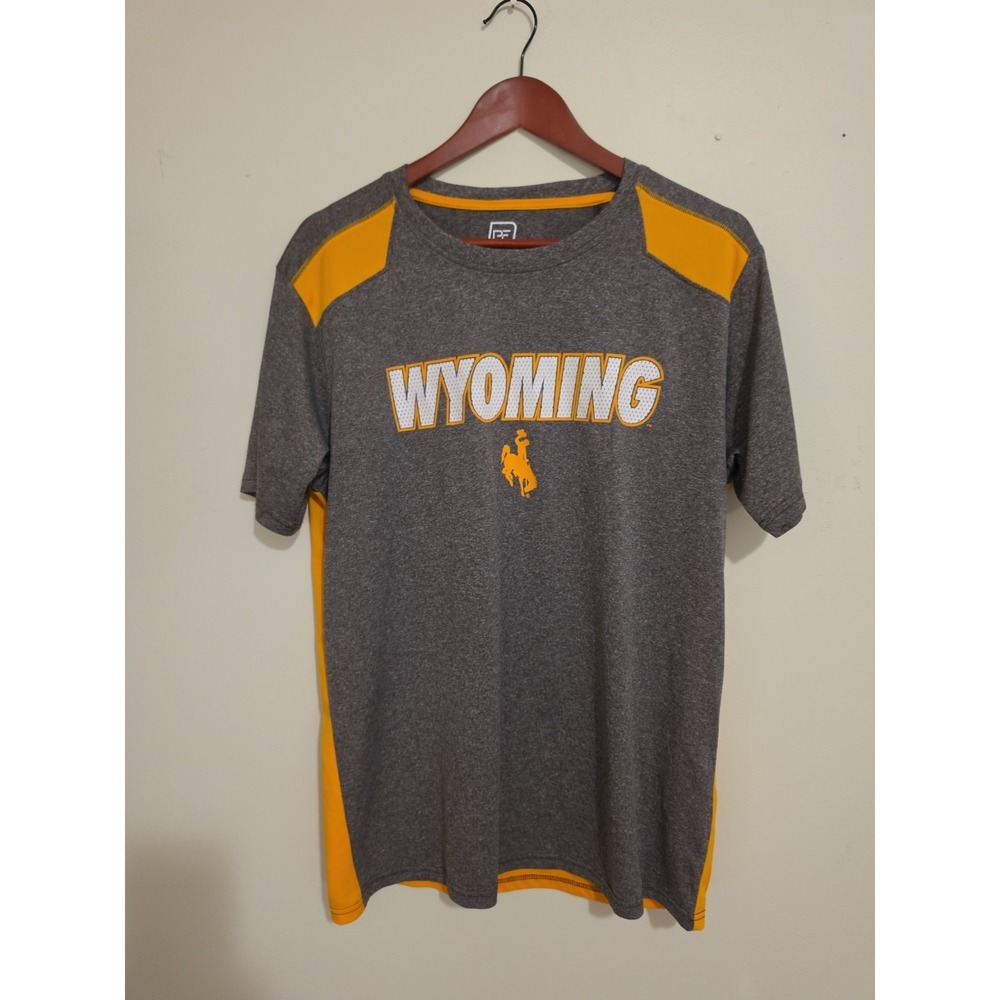 Wyoming Cowboys NCAA Shirt Mens Large Gray Gold Performance Athletic Tee Size L